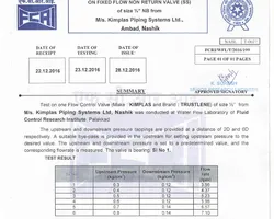 Trustlene --FFCV-SS -FCRI Test Certificate-- Kimplas.